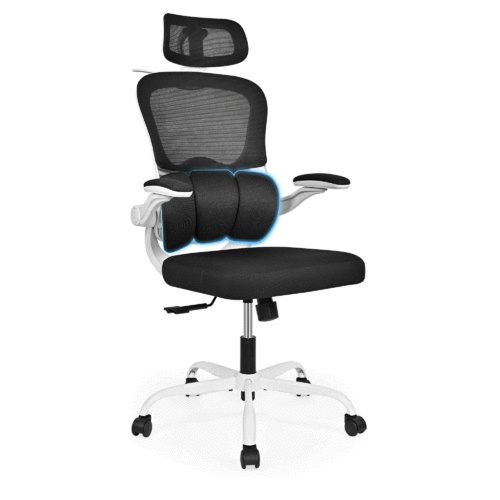 Moustache® ergonomic mesh office chair with three-stage lumbar support & flip-up armrests
